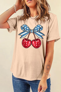 Cherry Graphic Round Neck Short Sleeve T-Shirt