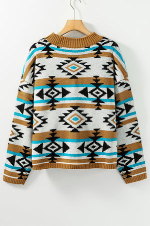 Geometric Round Neck Long Sleeve Sweater