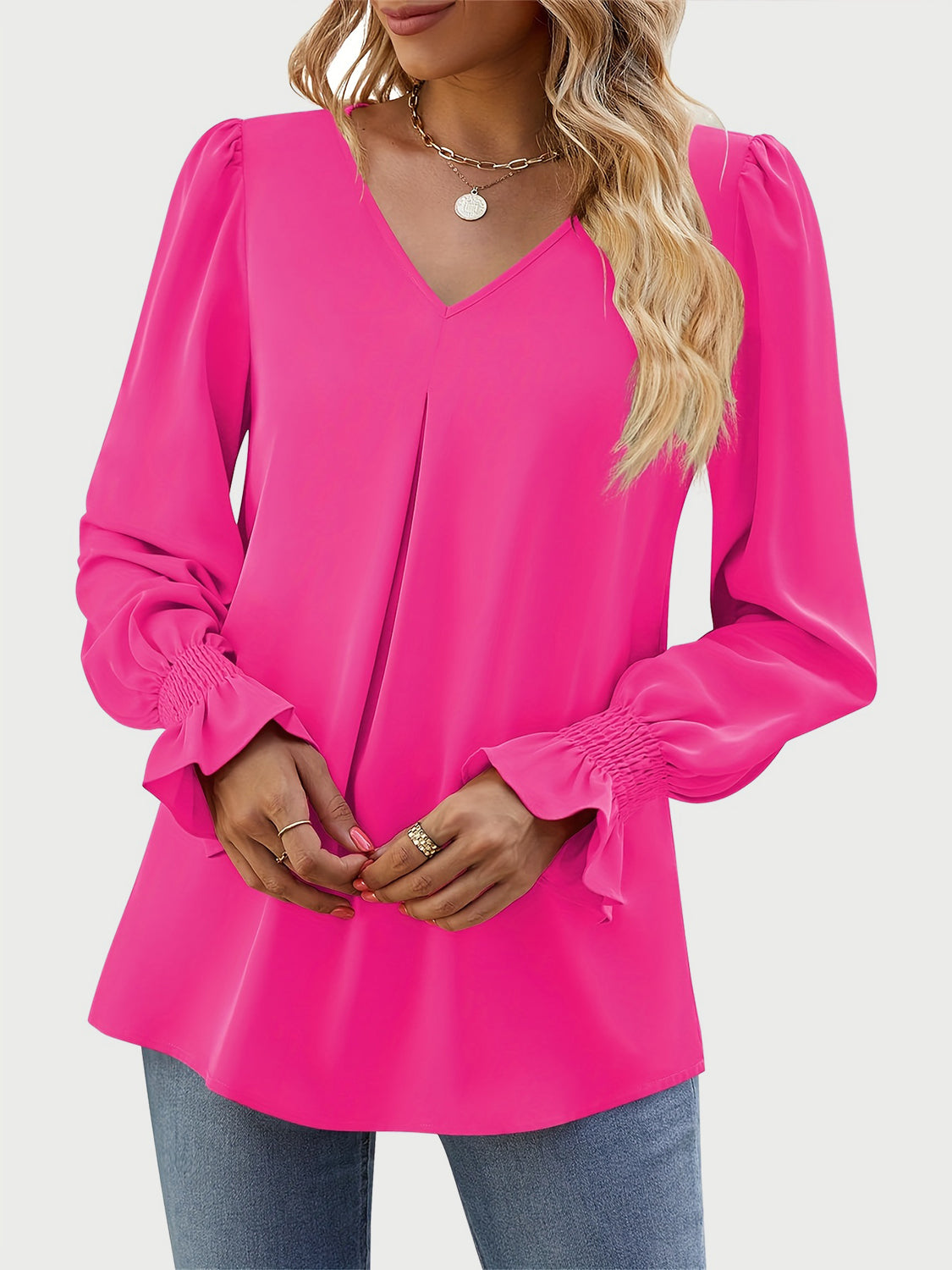 V-Neck Flounce Sleeve Top