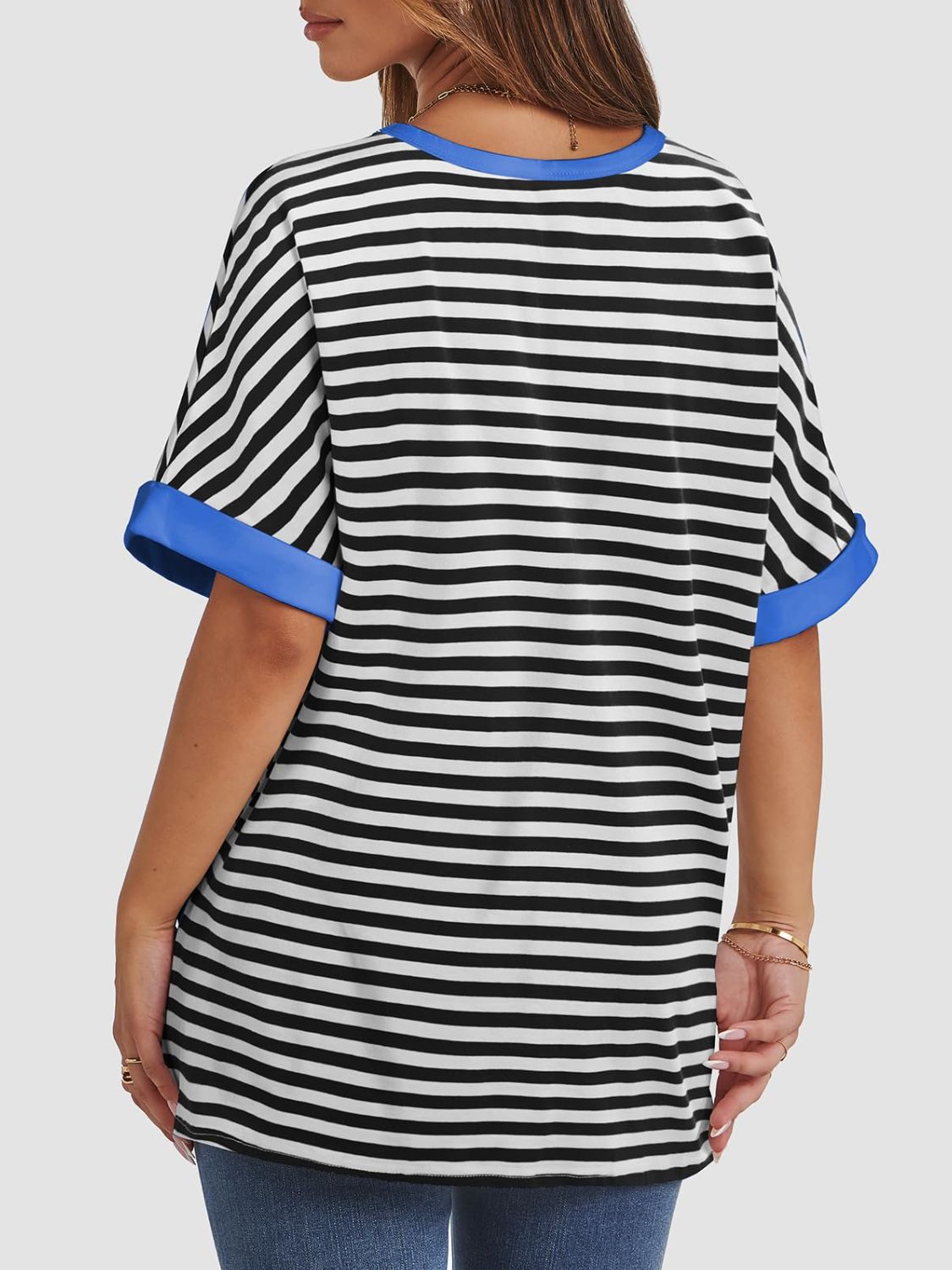 Contrast Striped Round Neck Half Sleeve T-Shirt