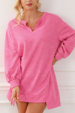 Notched Long Sleeve Oversize Sweatshirt