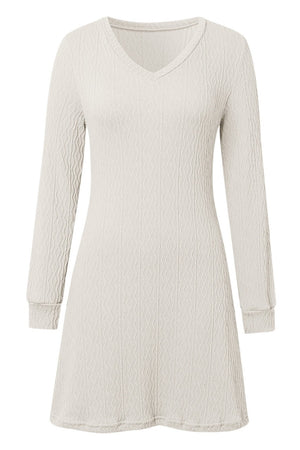 Texture V-Neck Long Sleeve Dress