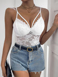 Perfee Spaghetti Strap Lace Bodysuit