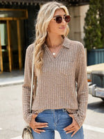 Ribbed Johnny Collar Long Sleeve T-Shirt