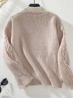 Cable-Knit Mock Neck Long Sleeve Sweater