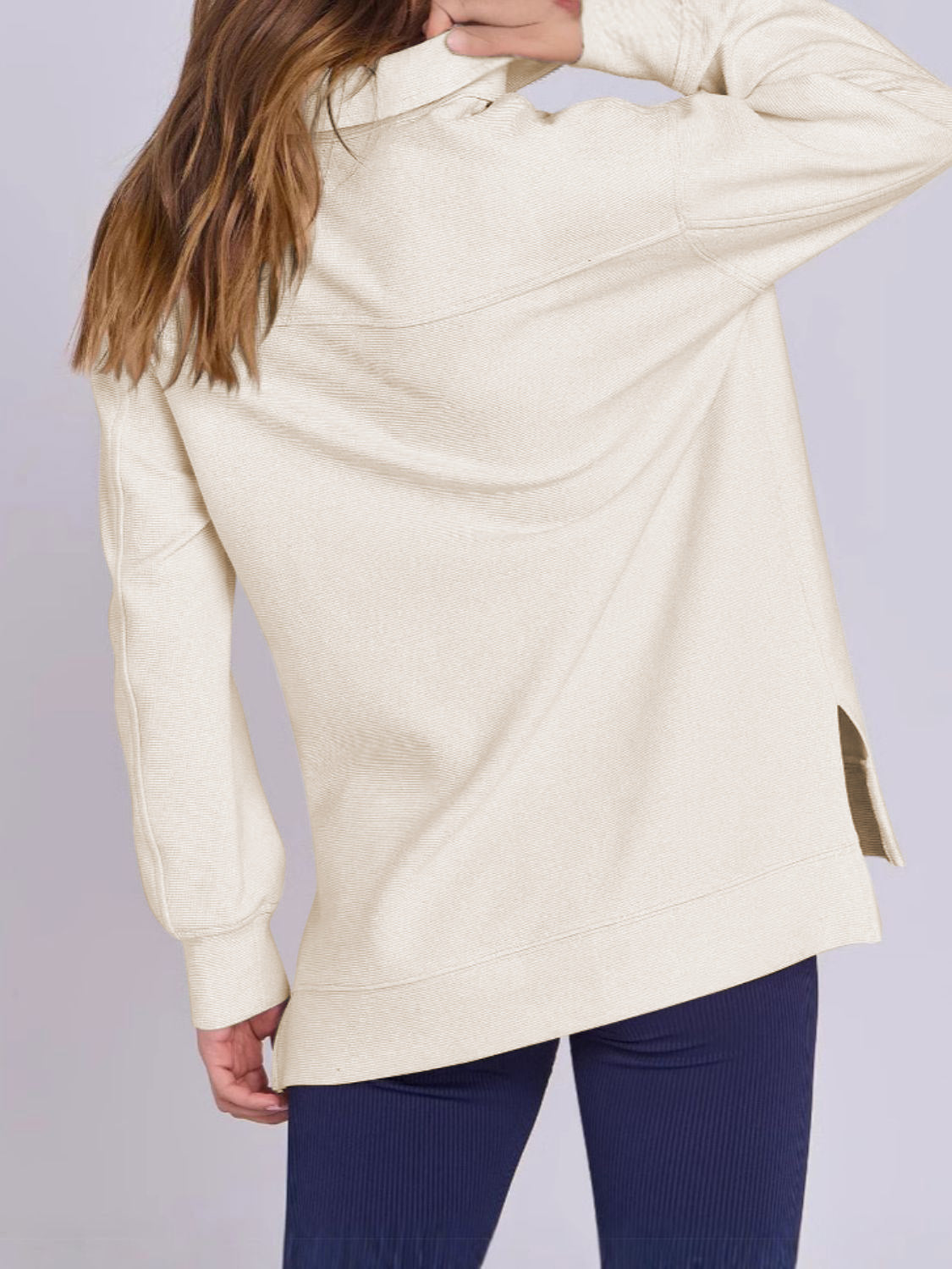 ฺHigh-Low Quarter Zip Long Sleeve Sweatshirt