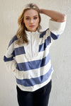 Oh Pima Cotton Wash Striped Half Zip Mock Neck Long Sleeve Top