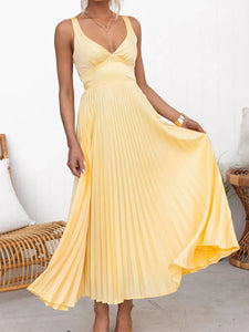 deep v pleated sleeveless maxi dress Pleated V-Neck Sleeveless Maxi Dress – Sois Inspire