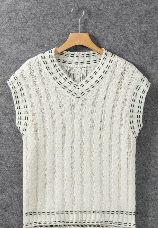 Cable-Knit V-Neck Sweater Vest