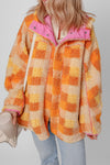 Checkered Long Sleeve Sherpa Hooded Jacket