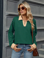 Striped Johnny Collar Long Sleeve Sweatshirt