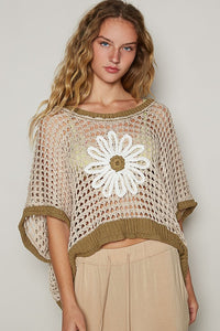 POL Hollow Out Flower Half Sleeve Knit Cover Up