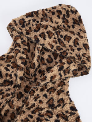 Fuzzy Leopard Long Sleeve Hooded Jacket