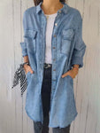 Full Size Raw Hem Button Up Long Sleeve Denim Top Plus Size