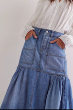 Midi Denim Skirt with Pockets