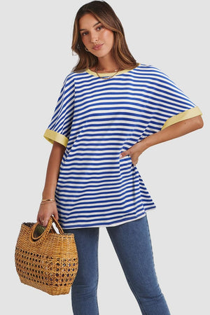 Contrast Striped Round Neck Half Sleeve T-Shirt