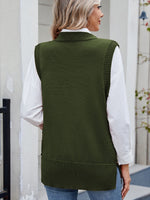 Buttoned Round Neck Sweater Vest