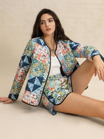 Printed Button Up Long Sleeve Outerwear and Shorts Set