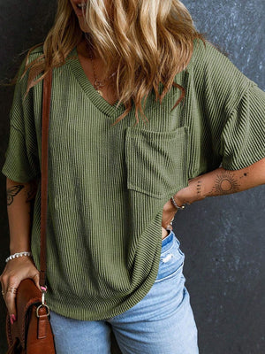 Textured V-Neck Half Sleeve T-Shirt