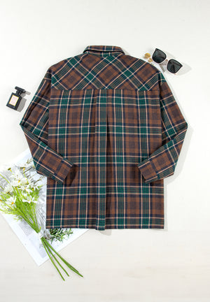 Plaid Collared Neck Button Up Jacket