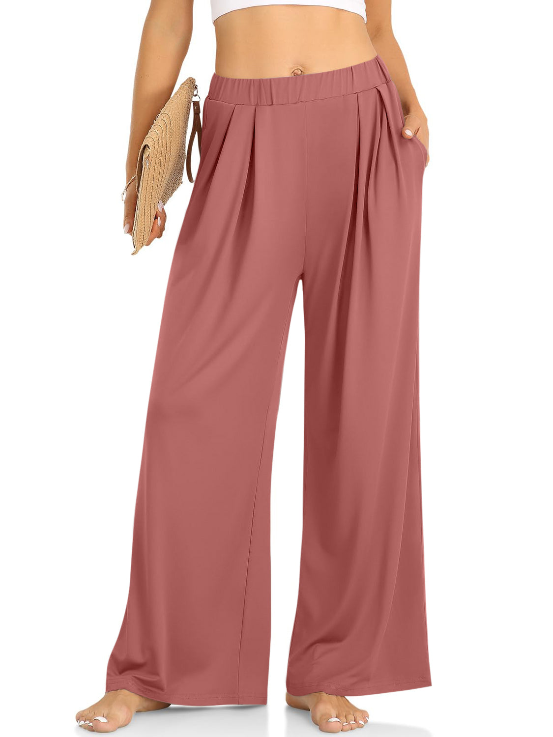 Elastic Waist Wide Leg Pants