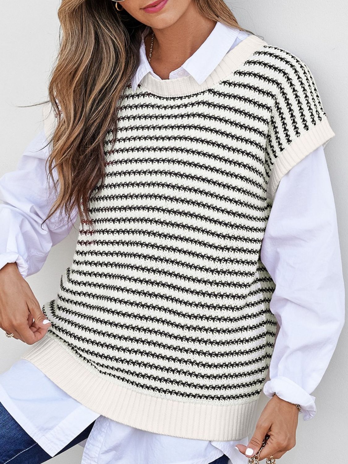 Round Neck Striped Sweater Vest