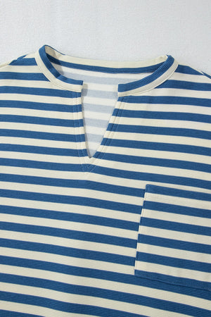 Stripe Chest Pocket Notched Top