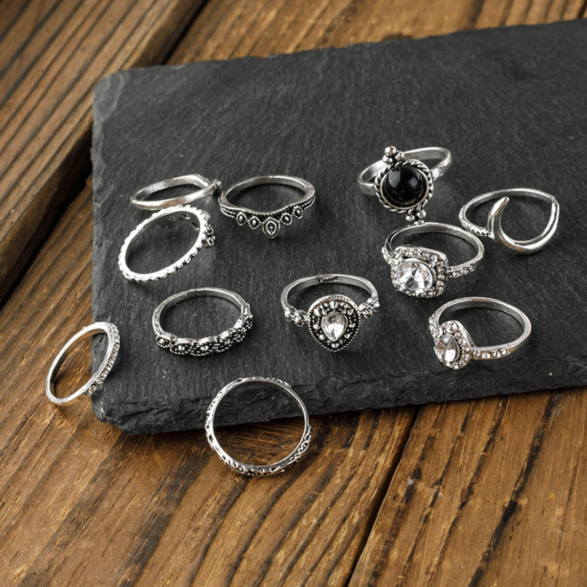 Alloy Synthetic Crystal 11-Piece Ring Set