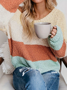 Color Block Round Neck Long Sleeve Sweater