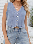 V-Neck Button Down Denim Vest