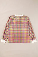 Mulit-Color Plaid Round Neck Long Sleeve Blouse