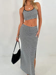 Perfee Striped Halter Neck Top and Slit Skirt Set