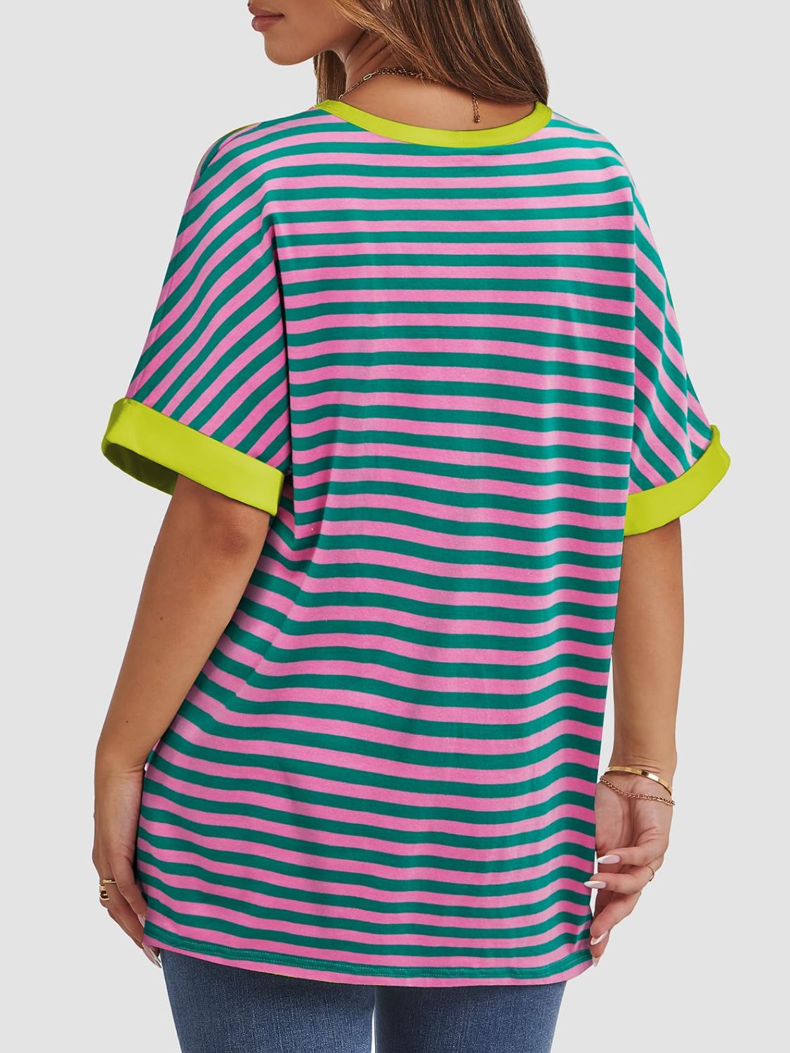 Contrast Striped Round Neck Half Sleeve T-Shirt