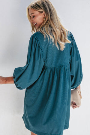 Corduroy Quarter Snap Three-Quarter Sleeve Dress