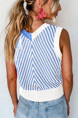 Striped Contrast V-Neck Sweater Vest