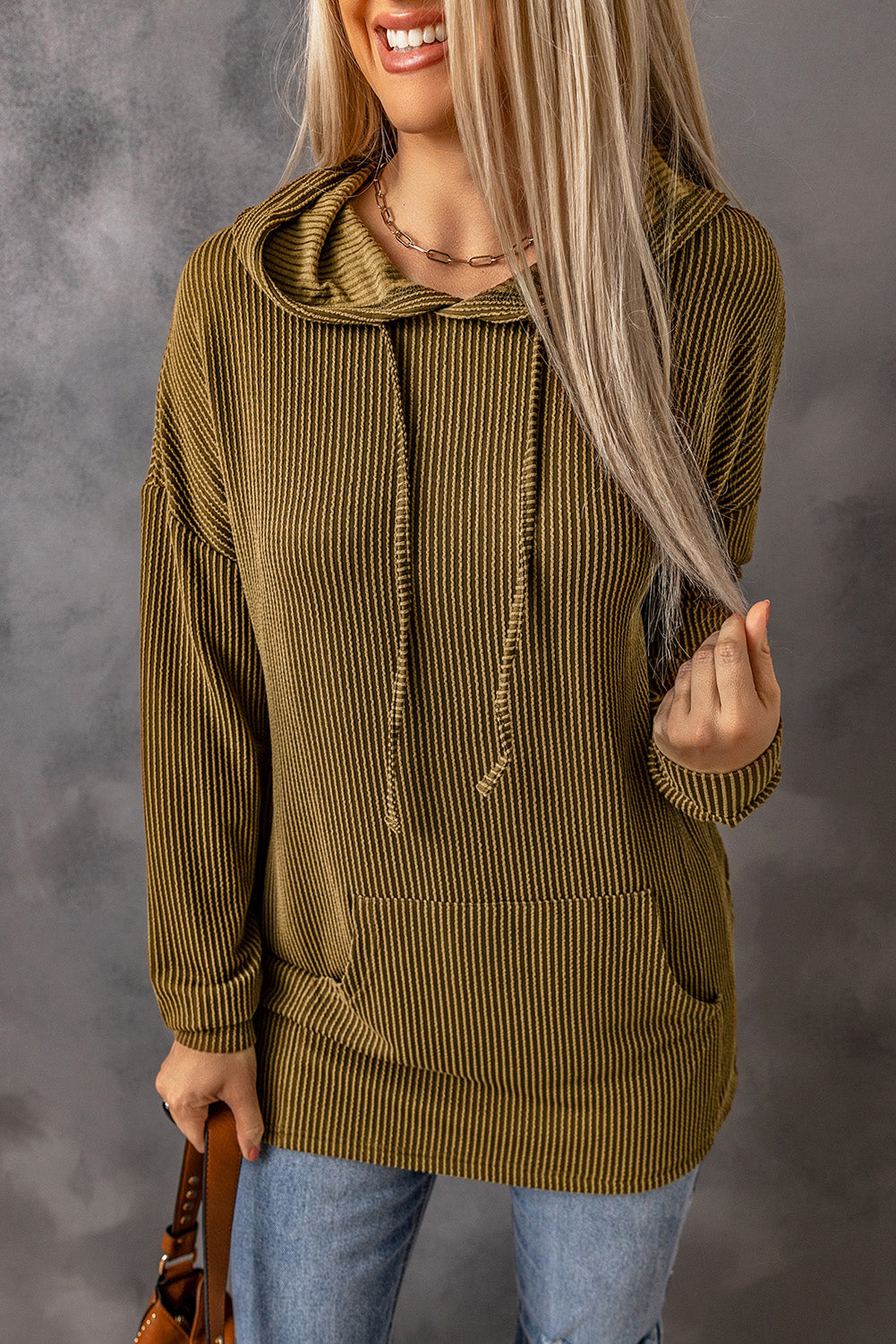 Drawstring Texture Long Sleeve Hoodie