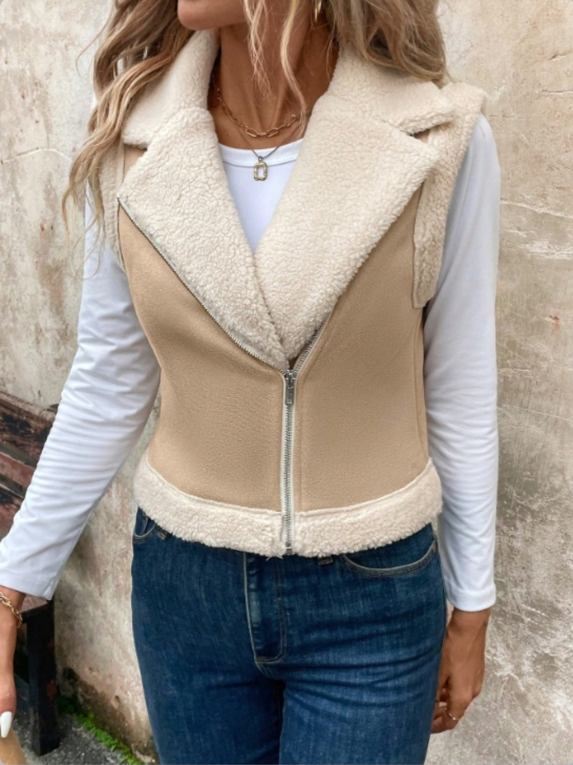 Zip Up Sherpa Vest Coat