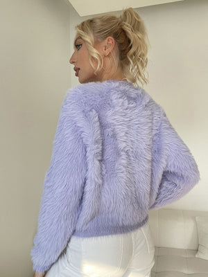 Button Down Long Sleeve Fuzzy Cardigan