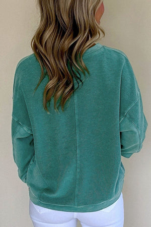 Notched Drop Shoulder Long Sleeve Sweatshirt