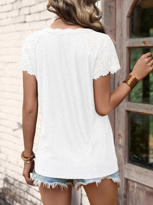 Lace Detail V-Neck Short Sleeve T-Shirt