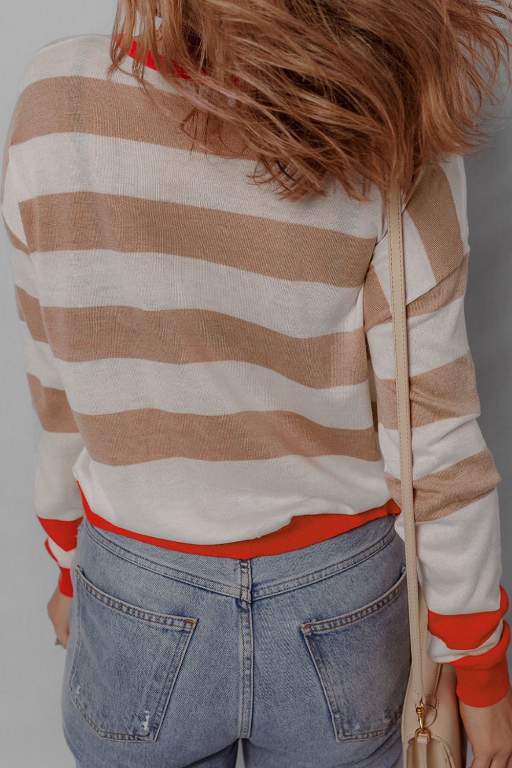 Contrast Striped Round Neck Drop Shoulder Knit Top