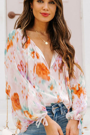 Printed Tie Neck Long Sleeve Blouse