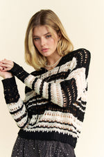 Davi & Dani Contrast Striped Crochet Drop Shoulder Knit Cover Up