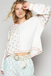 POL Floral Crochet Patch V-Neck Top