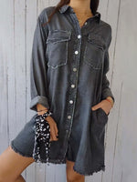 Full Size Raw Hem Button Up Long Sleeve Denim Top Plus Size