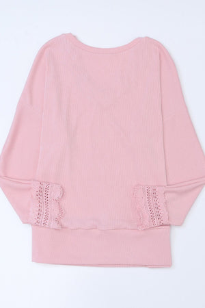 Lace Detail V-Neck Long Sleeve T-Shirt