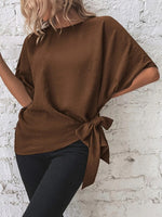 Knotted Round Neck Half Sleeve Blouse