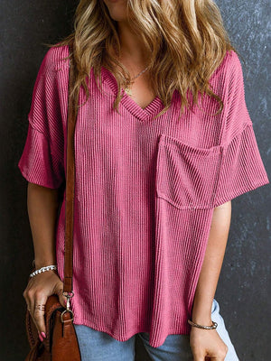 Textured V-Neck Half Sleeve T-Shirt