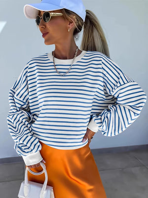 Full Size Striped Round Neck Long Sleeve Sweatshirt Plus Size