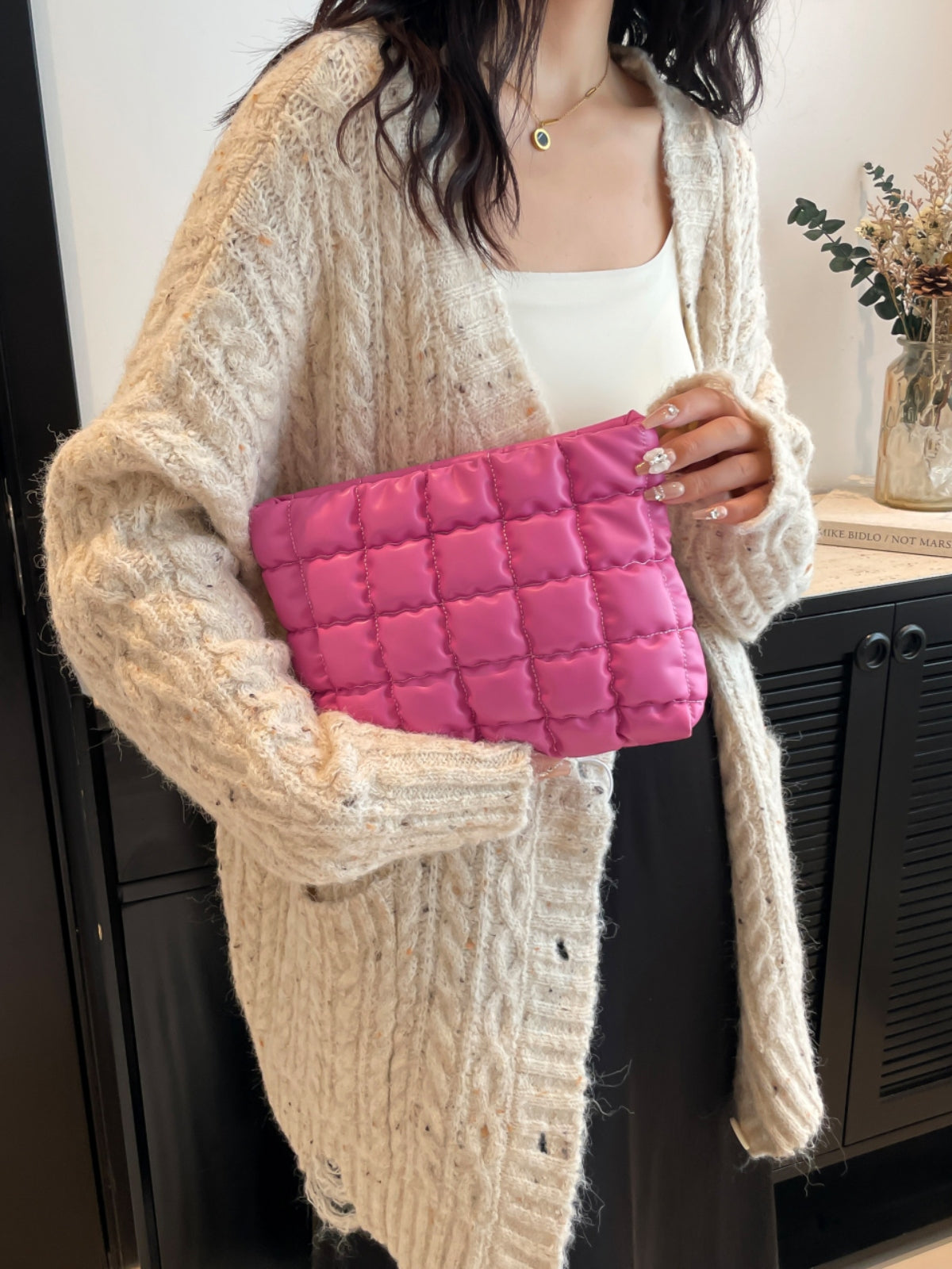 Quilted Plaid Clutch with Zipper